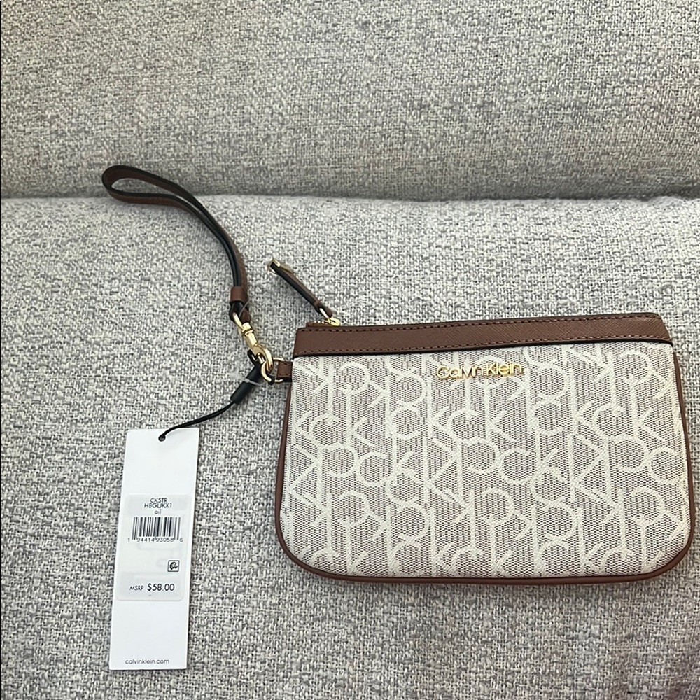 Calvin Klein Brown Monogram Wristlet